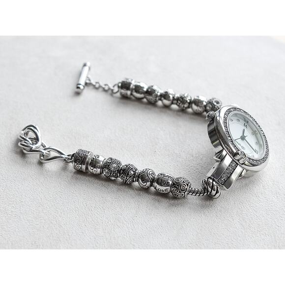 Brighton Mayville Ladies Charm Bracelet Watch Silver Plated Toggle 7-8" Works - Picture 4 of 8